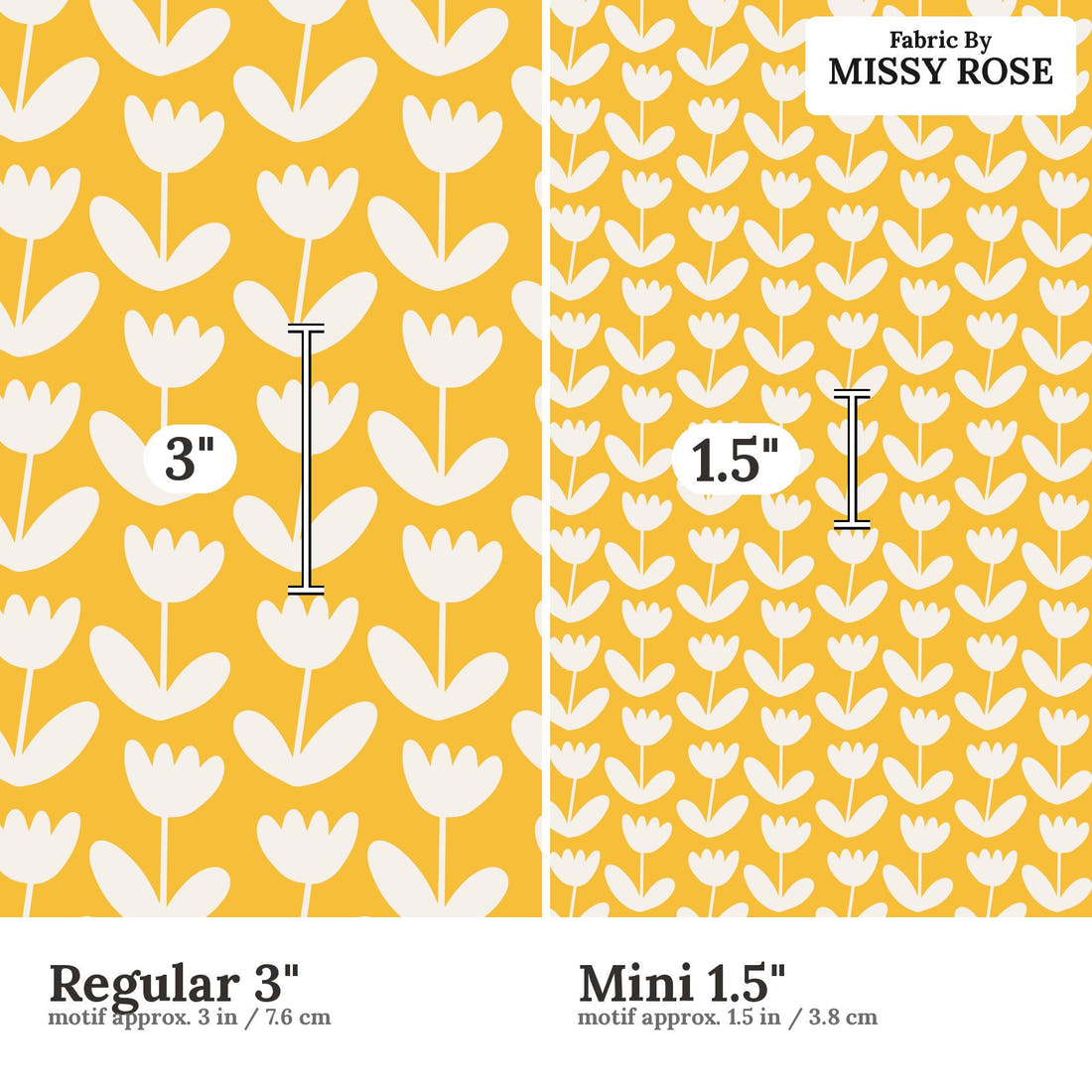 Kristina Forrest 1 Regular 3 inch vs Mini 1.5 inch print scale side by side | Fabric by Missy Rose