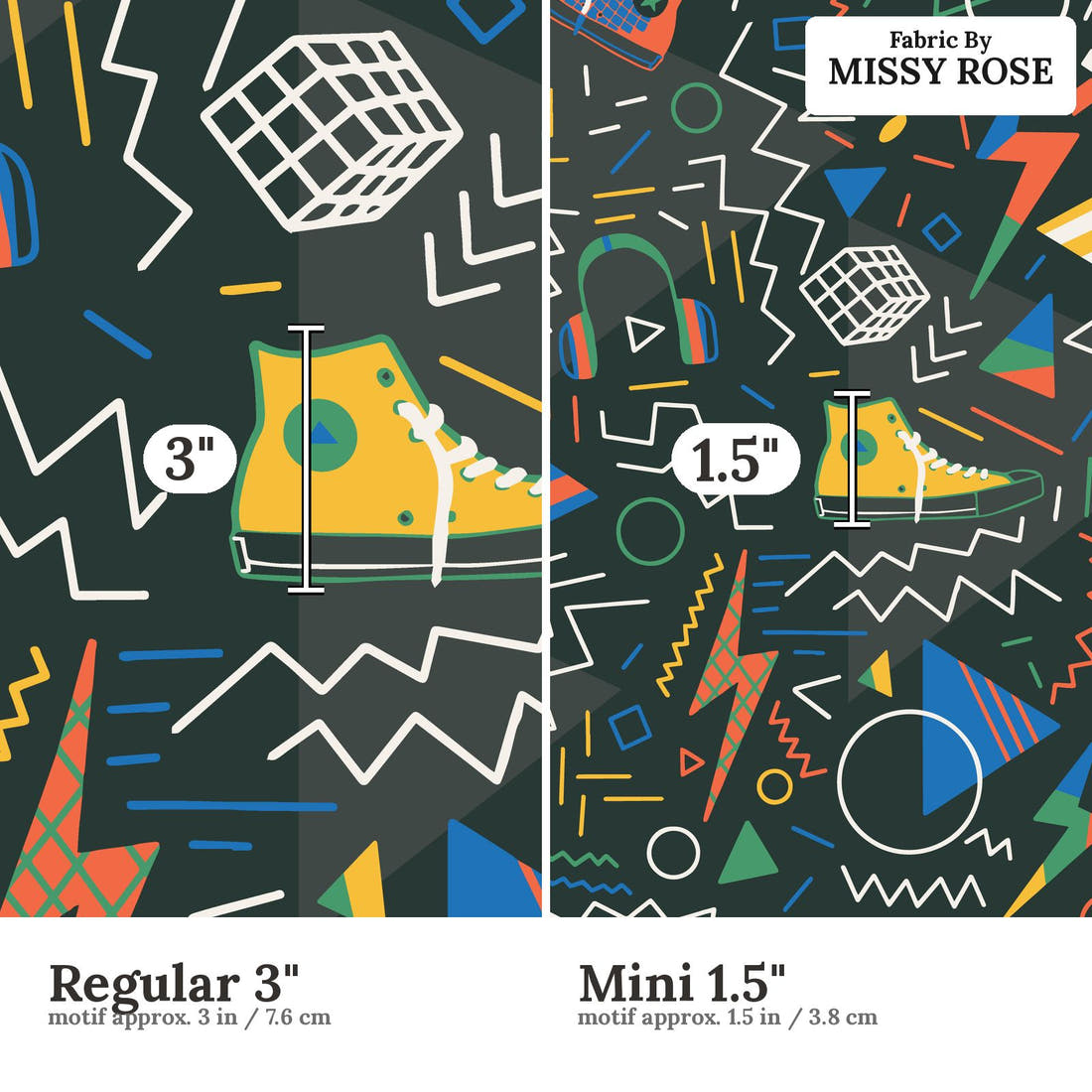 Kristina Forrest 3 Regular 3 inch vs Mini 1.5 inch print scale side by side | Fabric by Missy Rose