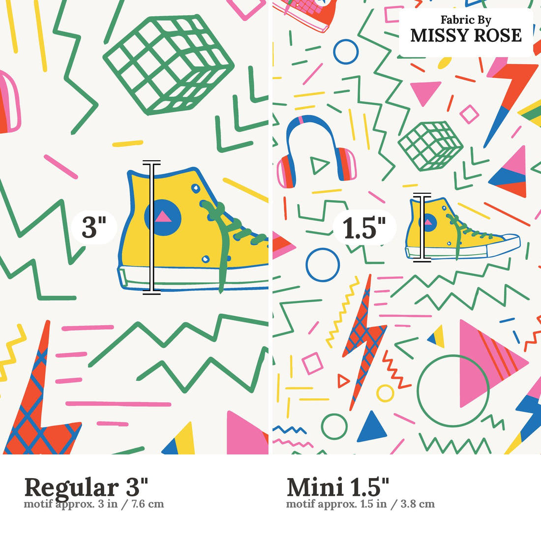 Kristina Forrest 4 Regular 3 inch vs Mini 1.5 inch print scale side by side | Fabric by Missy Rose