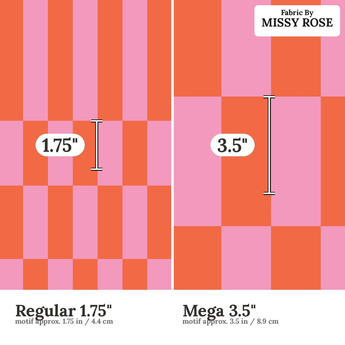 Kristina Forrest 5 Regular 1.75 inch vs Mega 3.5 inch print scale side by side | Fabric by Missy Rose
