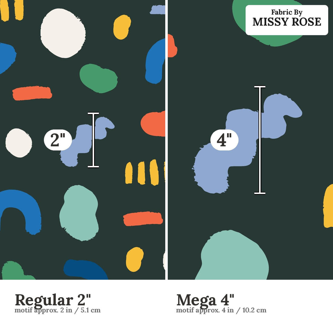 Kristina Forrest 6 Regular 2 inch vs Mega 4 inch print scale side by side | Fabric by Missy Rose