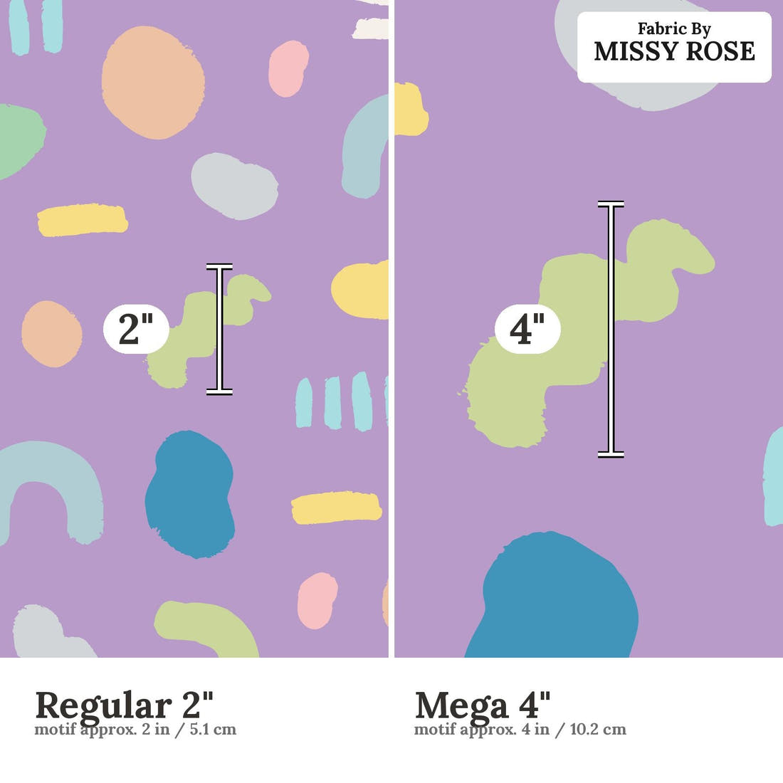 Kristina Forrest 7 Regular 2 inch vs Mega 4 inch print scale side by side | Fabric by Missy Rose