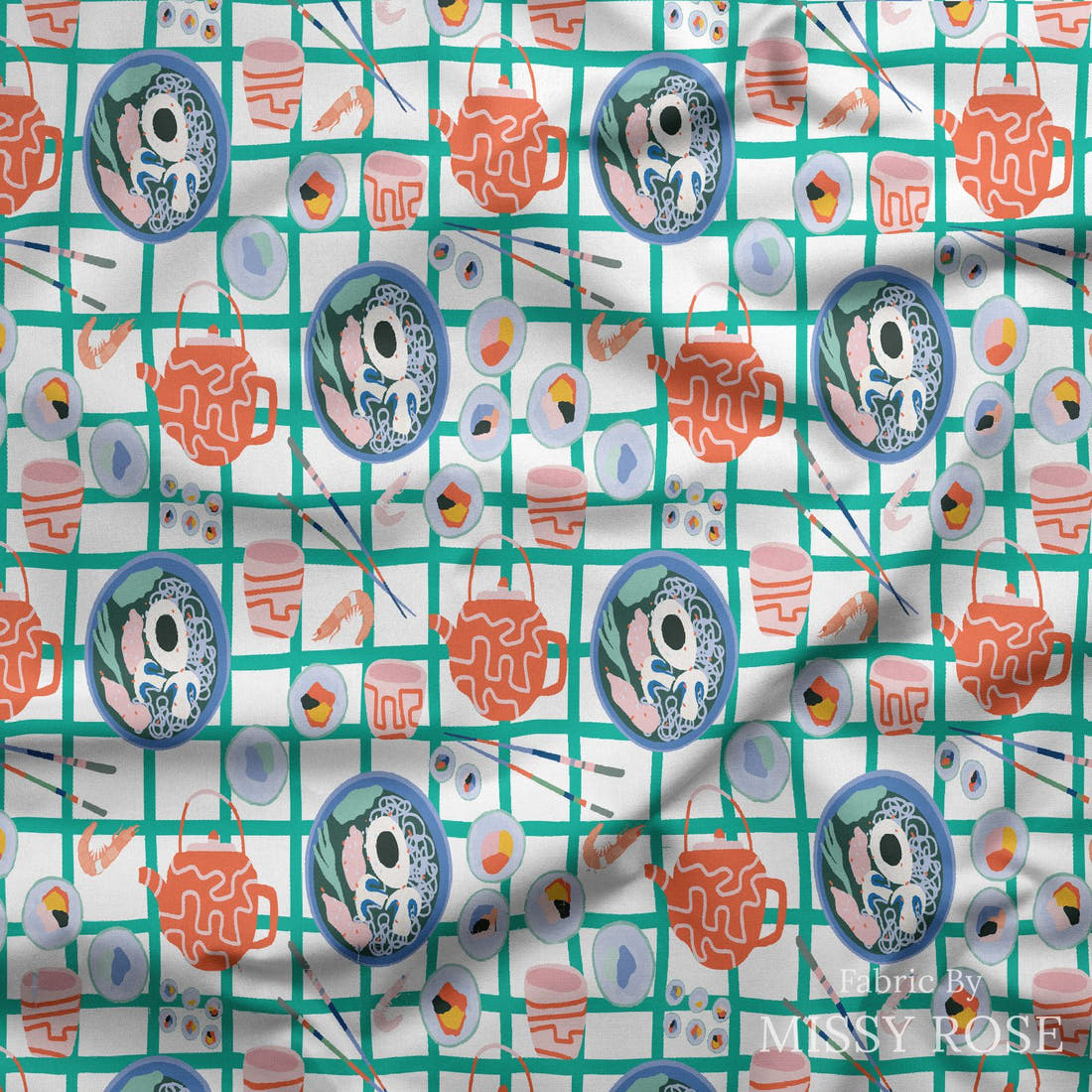 Kristina Forrest 8 draped fabric mockup - custom printed fabric by the metre | Fabric by Missy Rose