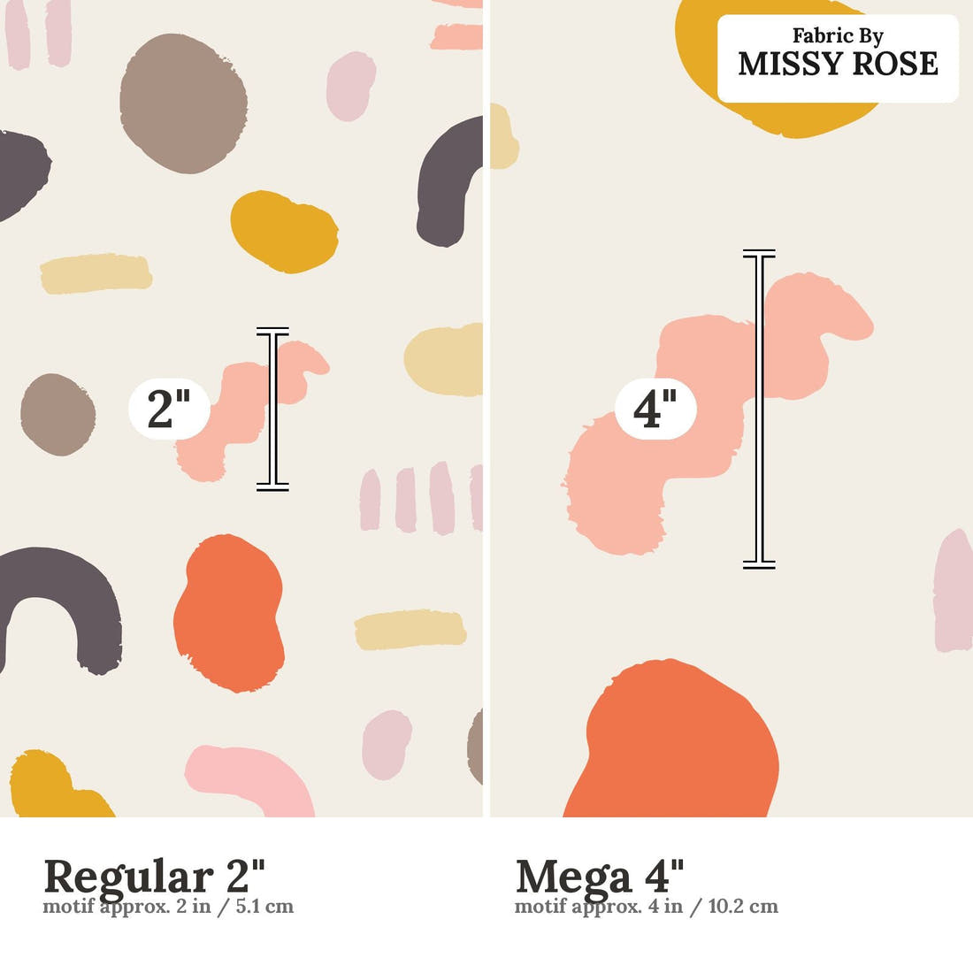 Kristina Forrest 9 Regular 2 inch vs Mega 4 inch print scale side by side | Fabric by Missy Rose