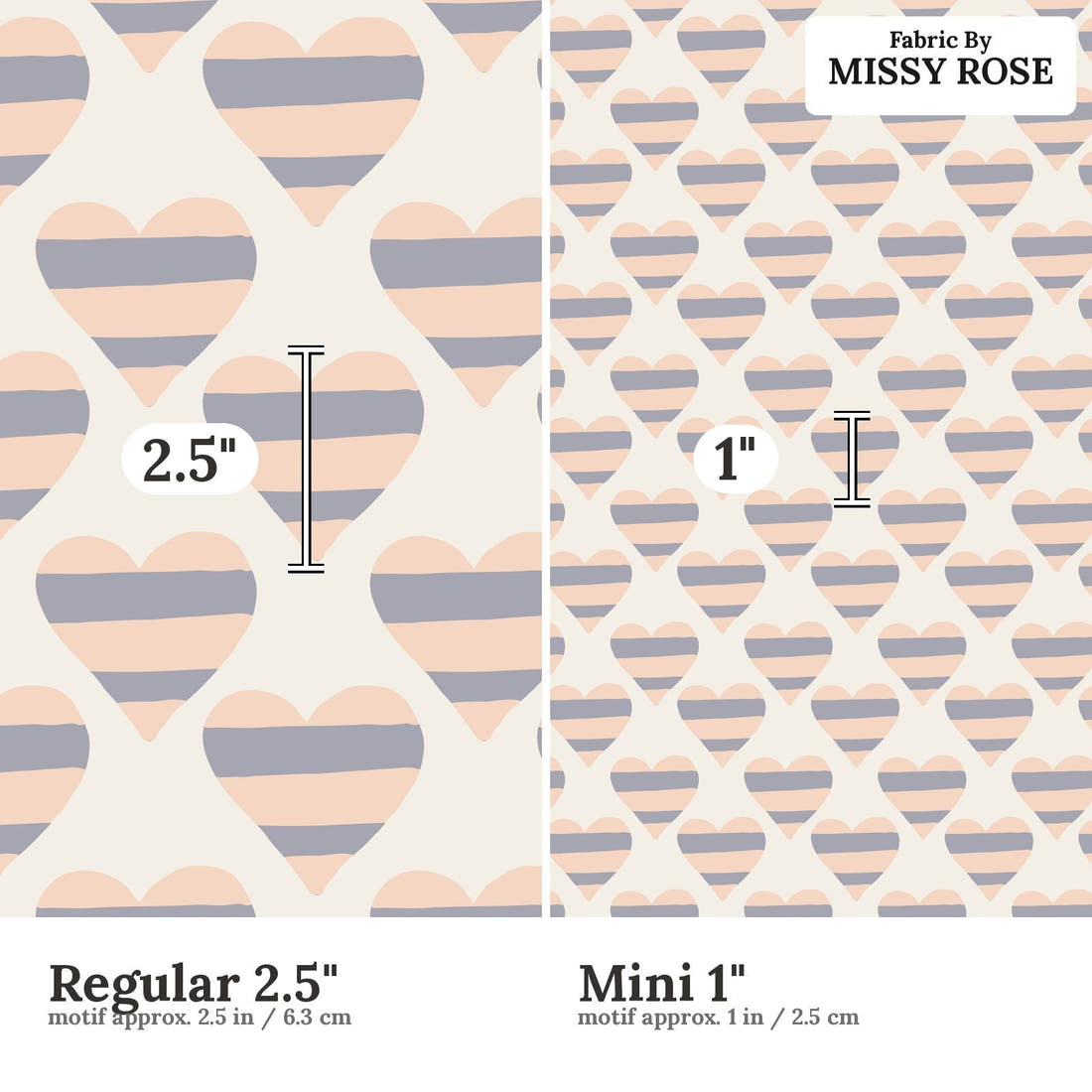 Kristina Forrest 100 Regular 2.5 inch vs Mini 1 inch print scale side by side | Fabric by Missy Rose