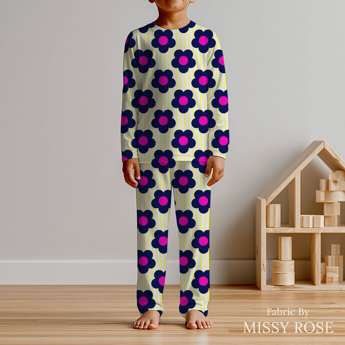 Kristina Forrest 11 sewn into kids' pyjamas - see how the print looks made up | Fabric by Missy Rose
