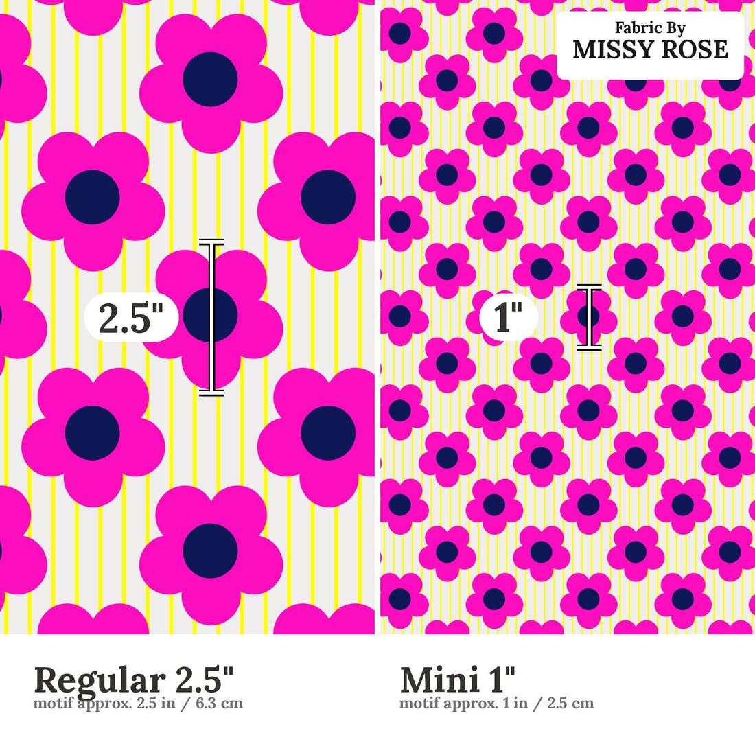 Kristina Forrest 12 Regular 2.5 inch vs Mini 1 inch print scale side by side | Fabric by Missy Rose