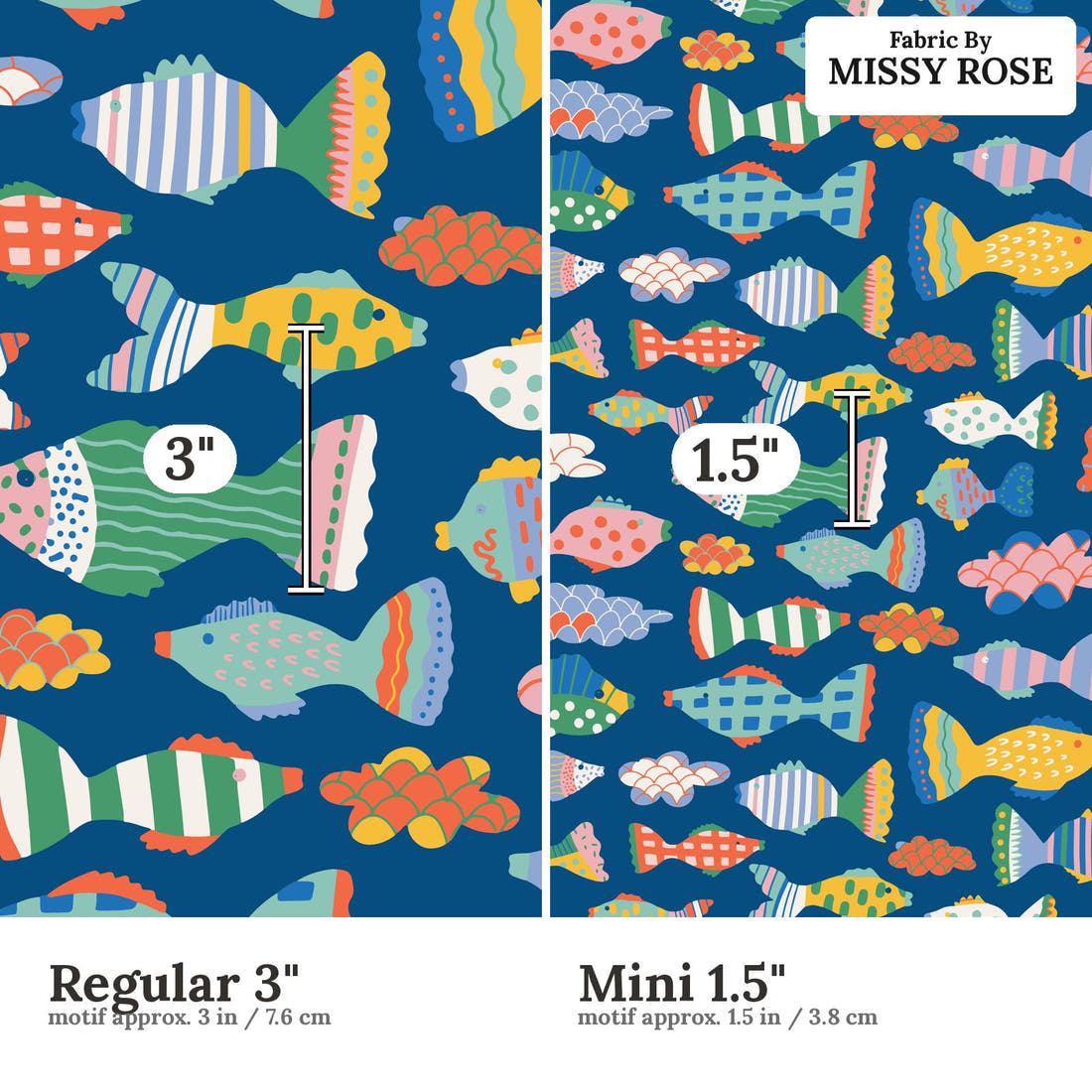 Kristina Forrest 13 Regular 3 inch vs Mini 1.5 inch print scale side by side | Fabric by Missy Rose