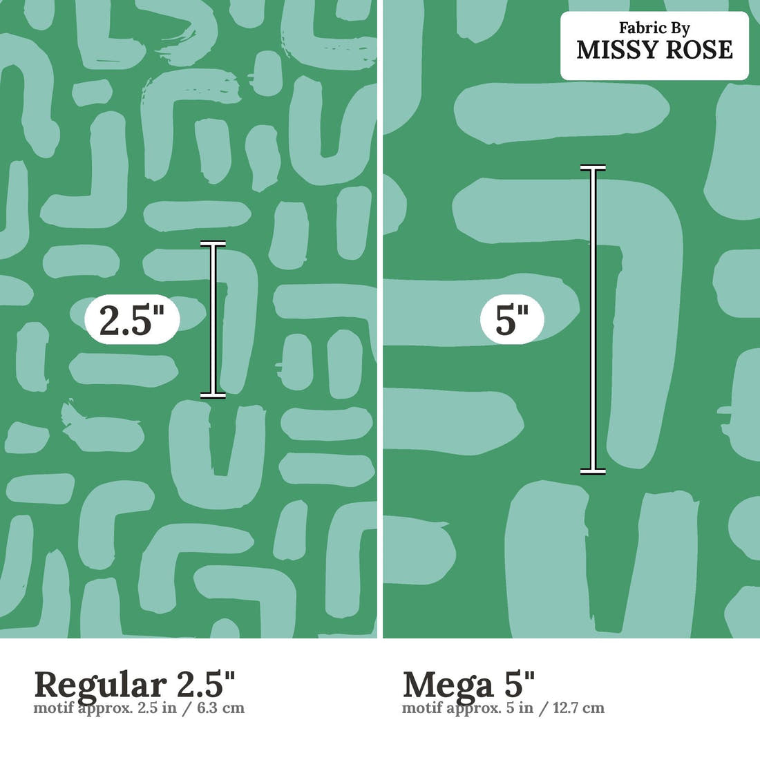 Kristina Forrest 14 Regular 2.5 inch vs Mega 5 inch print scale side by side | Fabric by Missy Rose