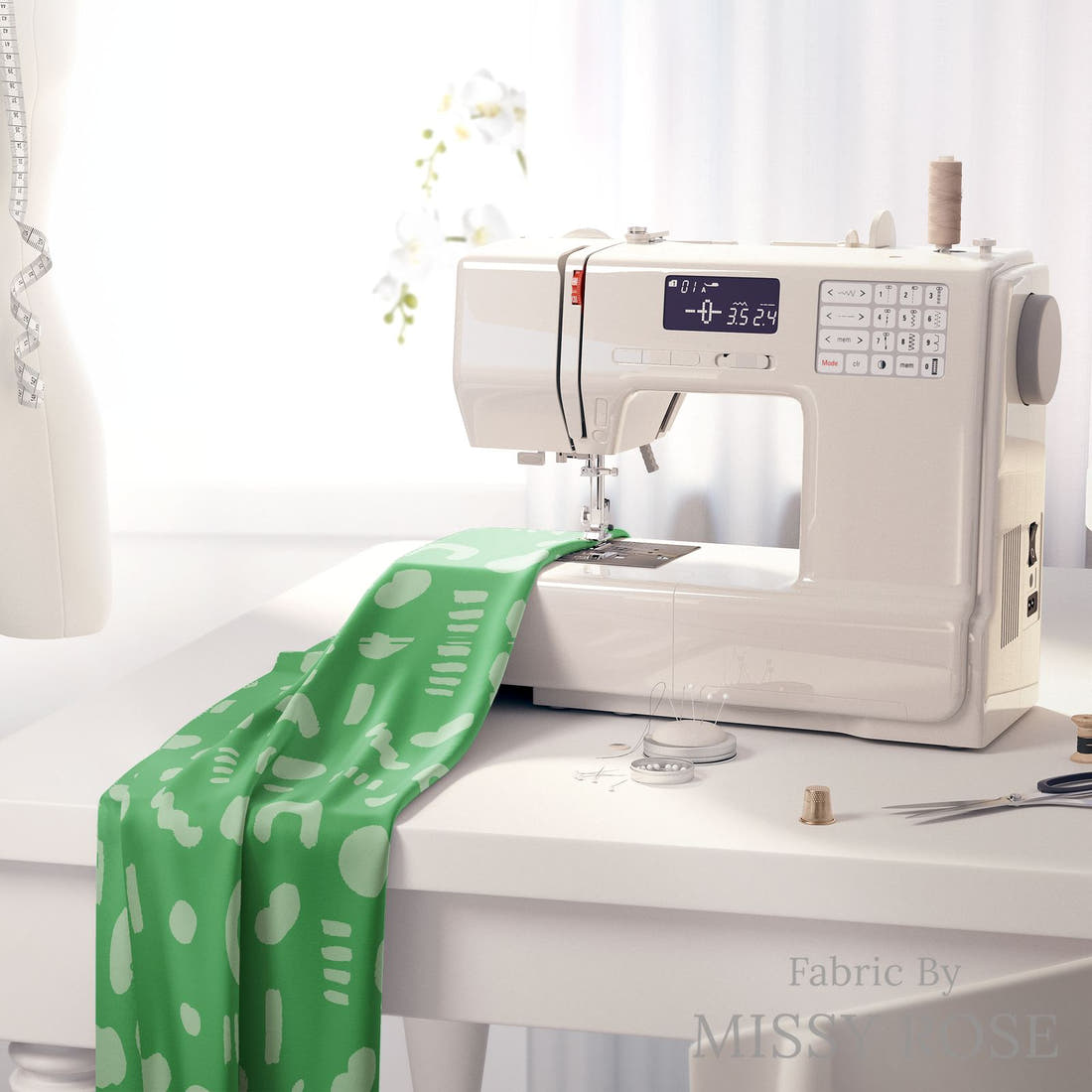 Kristina Forrest 15 on a sewing machine - premium fabric for sewing projects | Fabric by Missy Rose