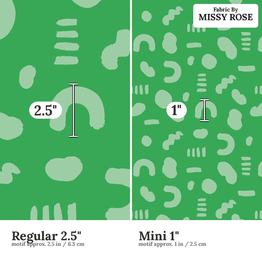 Kristina Forrest 15 Regular 2.5 inch vs Mini 1 inch print scale side by side | Fabric by Missy Rose