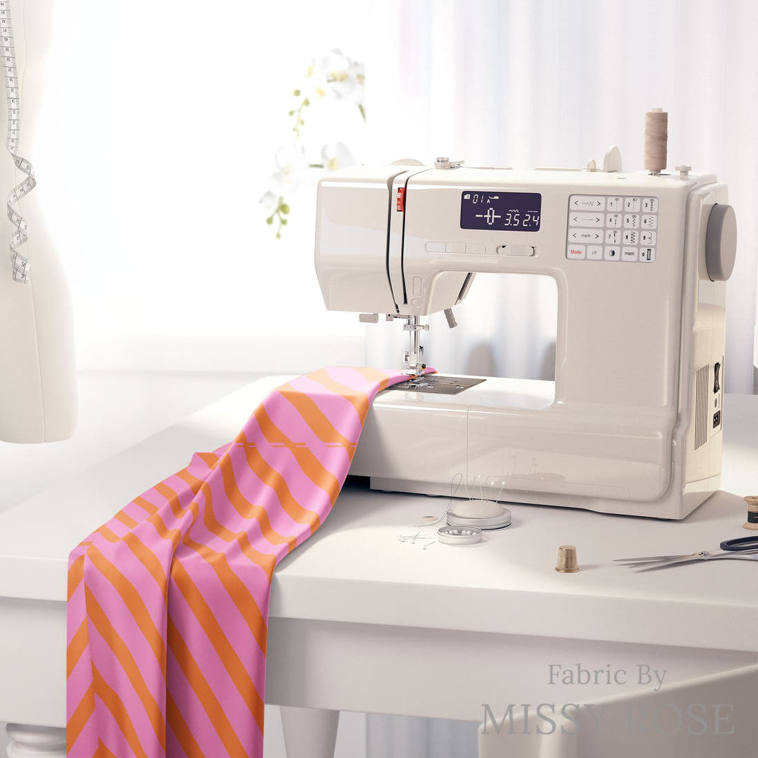 Kristina Forrest 151 on a sewing machine - premium fabric for sewing projects | Fabric by Missy Rose