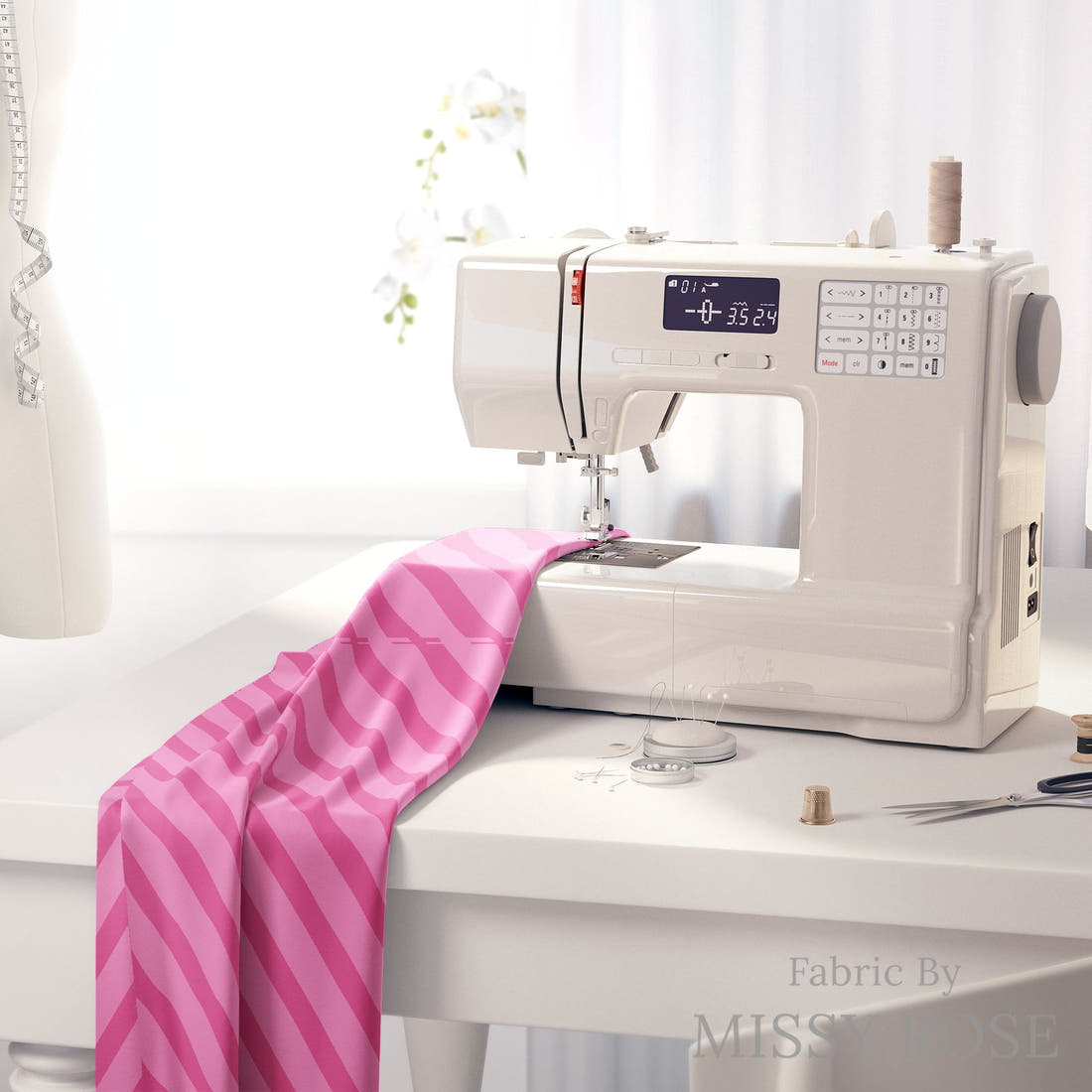 Kristina Forrest 152 on a sewing machine - premium fabric for sewing projects | Fabric by Missy Rose
