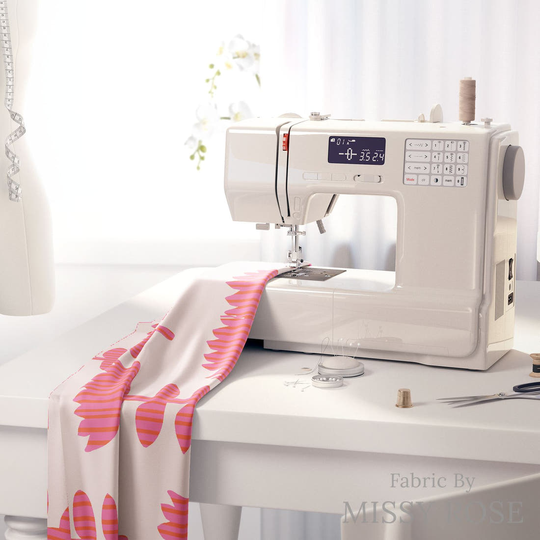 Kristina Forrest 153 on a sewing machine - premium fabric for sewing projects | Fabric by Missy Rose