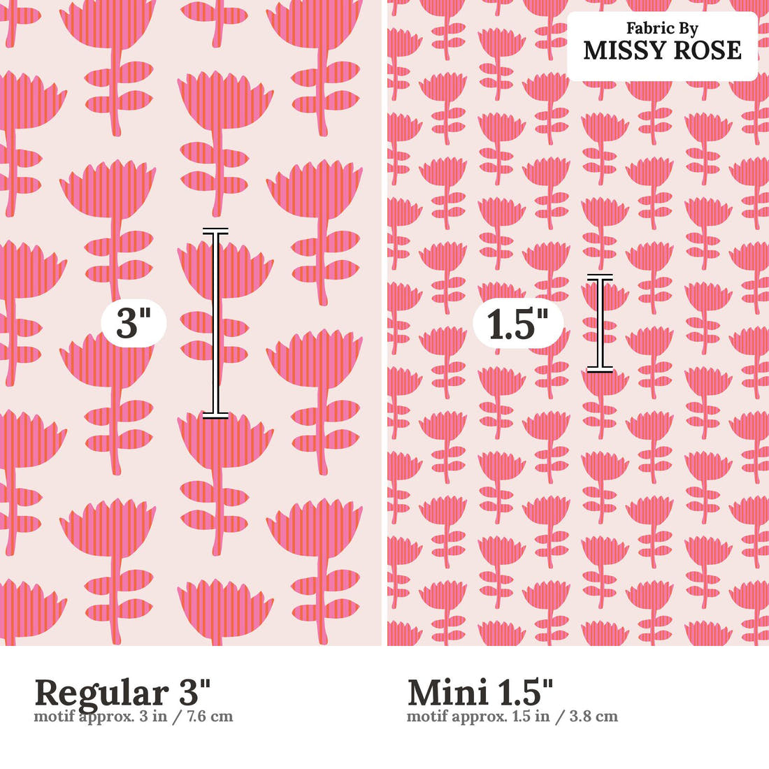 Kristina Forrest 153 Regular 3 inch vs Mini 1.5 inch print scale side by side | Fabric by Missy Rose