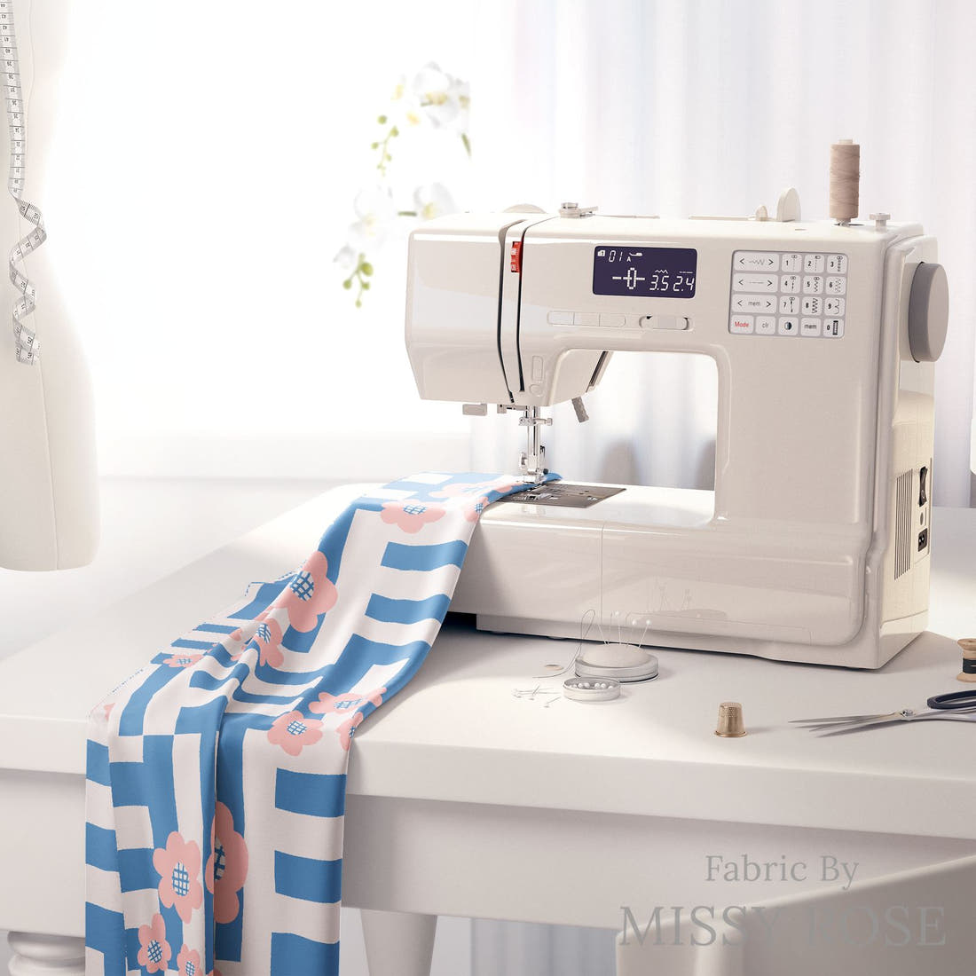 Kristina Forrest 154 on a sewing machine - premium fabric for sewing projects | Fabric by Missy Rose