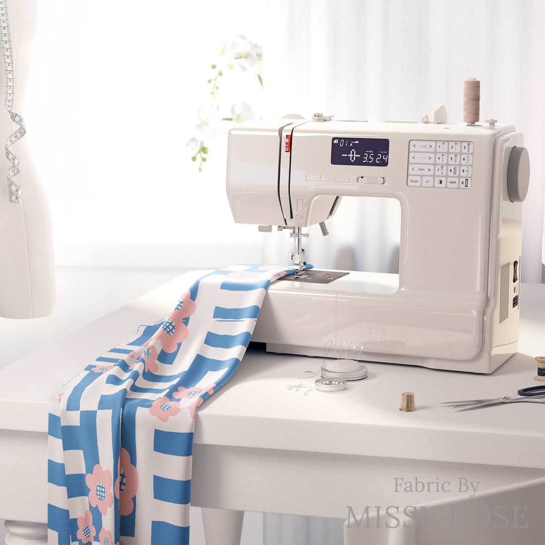 Kristina Forrest 154 on a sewing machine - premium fabric for sewing projects | Fabric by Missy Rose