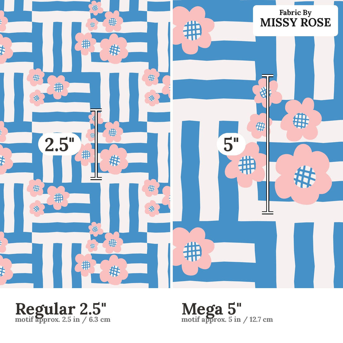 Kristina Forrest 154 Regular 2.5 inch vs Mega 5 inch print scale side by side | Fabric by Missy Rose