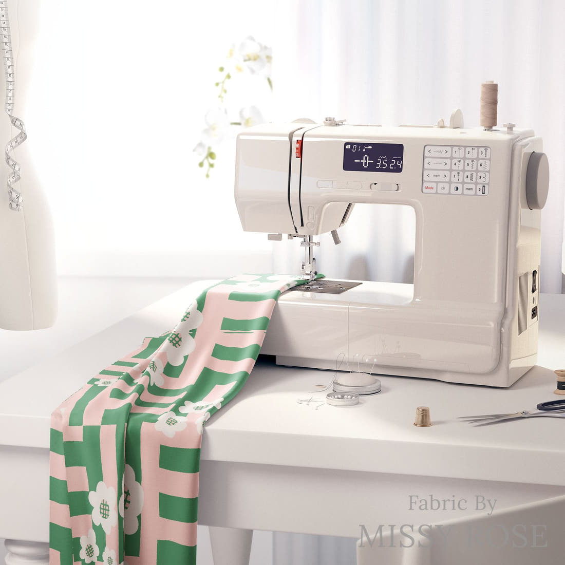Kristina Forrest 155 on a sewing machine - premium fabric for sewing projects | Fabric by Missy Rose