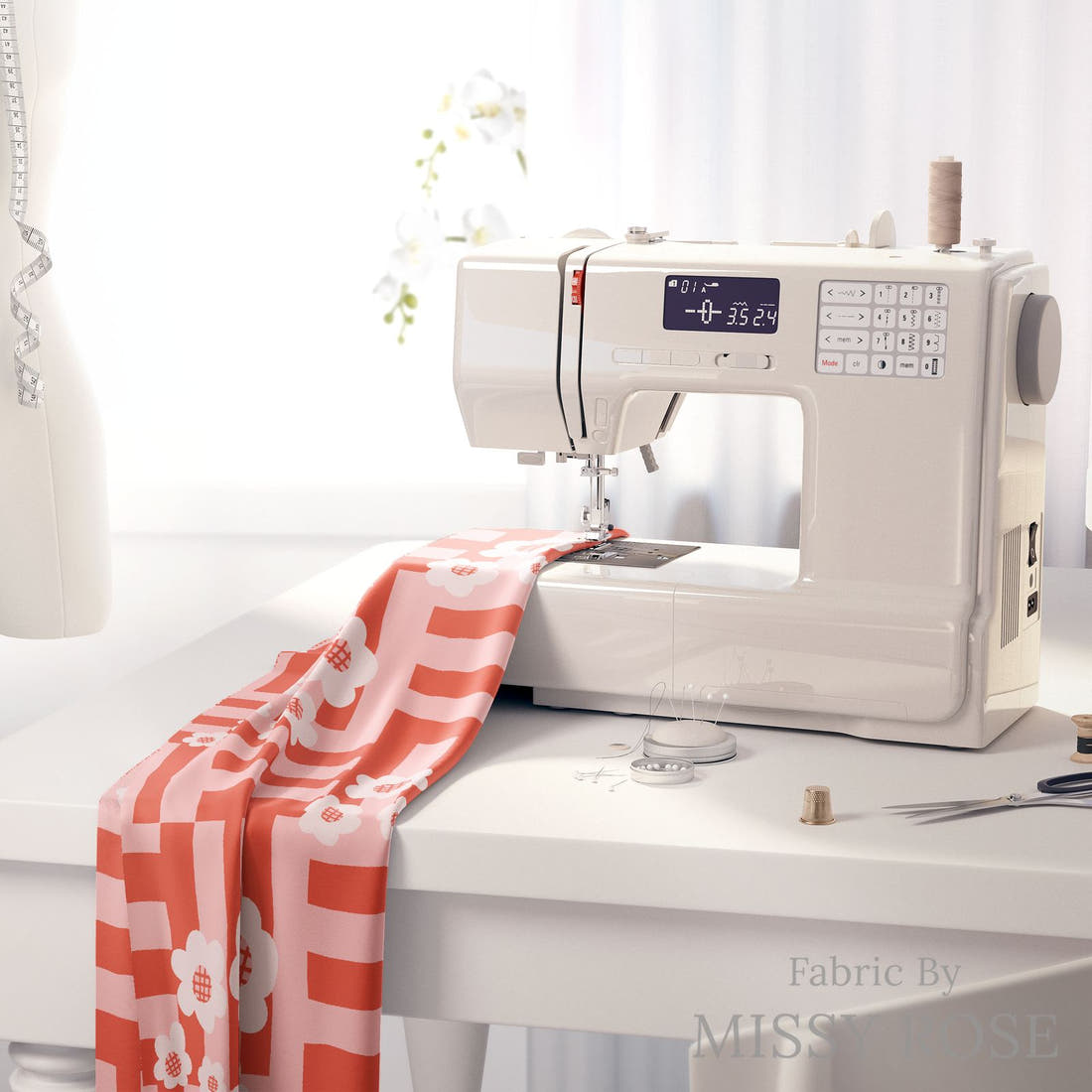Kristina Forrest 156 on a sewing machine - premium fabric for sewing projects | Fabric by Missy Rose