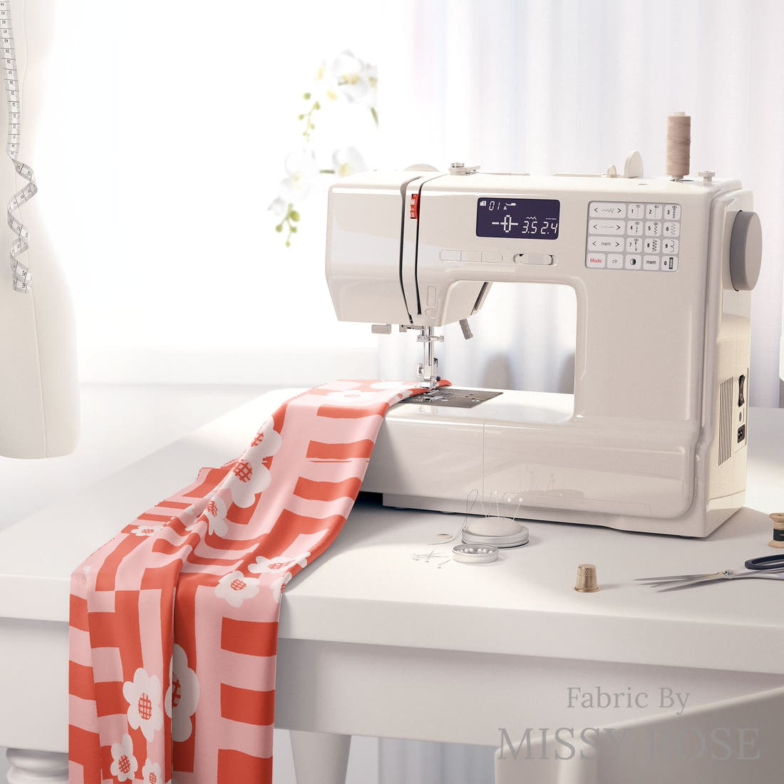 Kristina Forrest 156 on a sewing machine - premium fabric for sewing projects | Fabric by Missy Rose