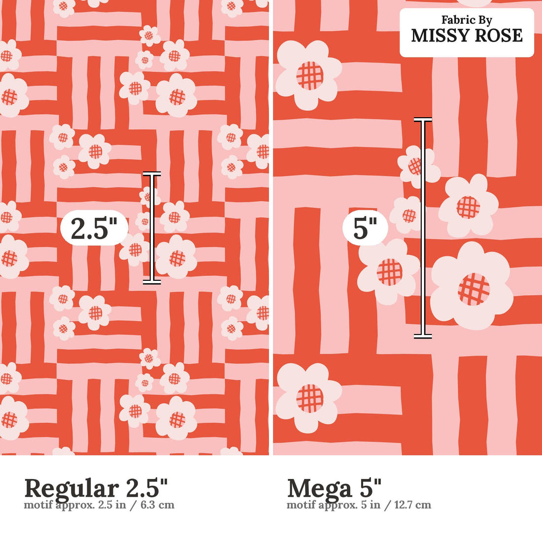 Kristina Forrest 156 Regular 2.5 inch vs Mega 5 inch print scale side by side | Fabric by Missy Rose