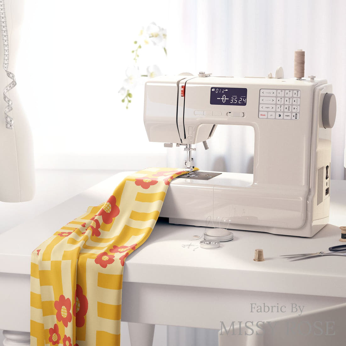 Kristina Forrest 157 on a sewing machine - premium fabric for sewing projects | Fabric by Missy Rose