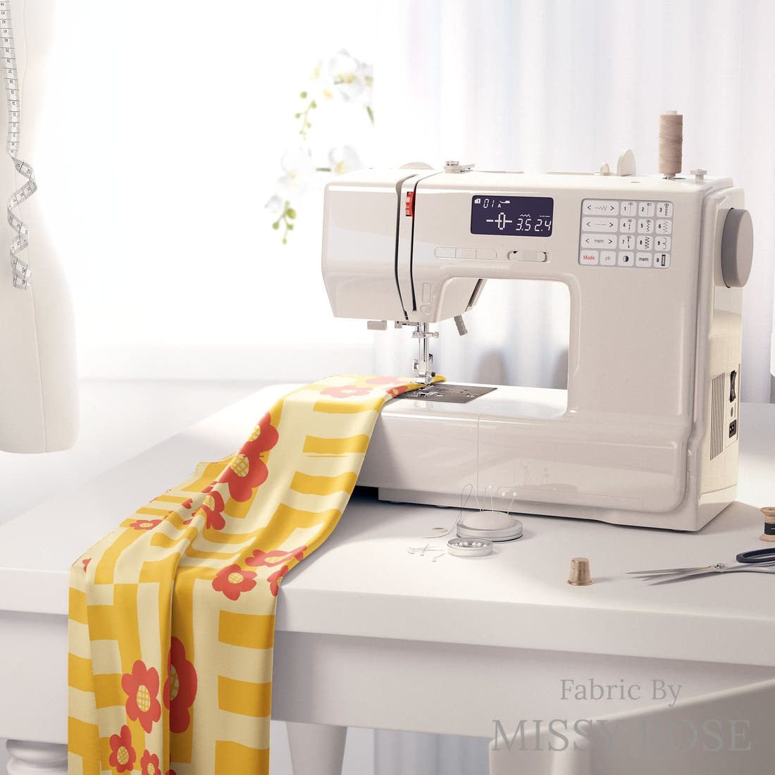 Kristina Forrest 157 on a sewing machine - premium fabric for sewing projects | Fabric by Missy Rose