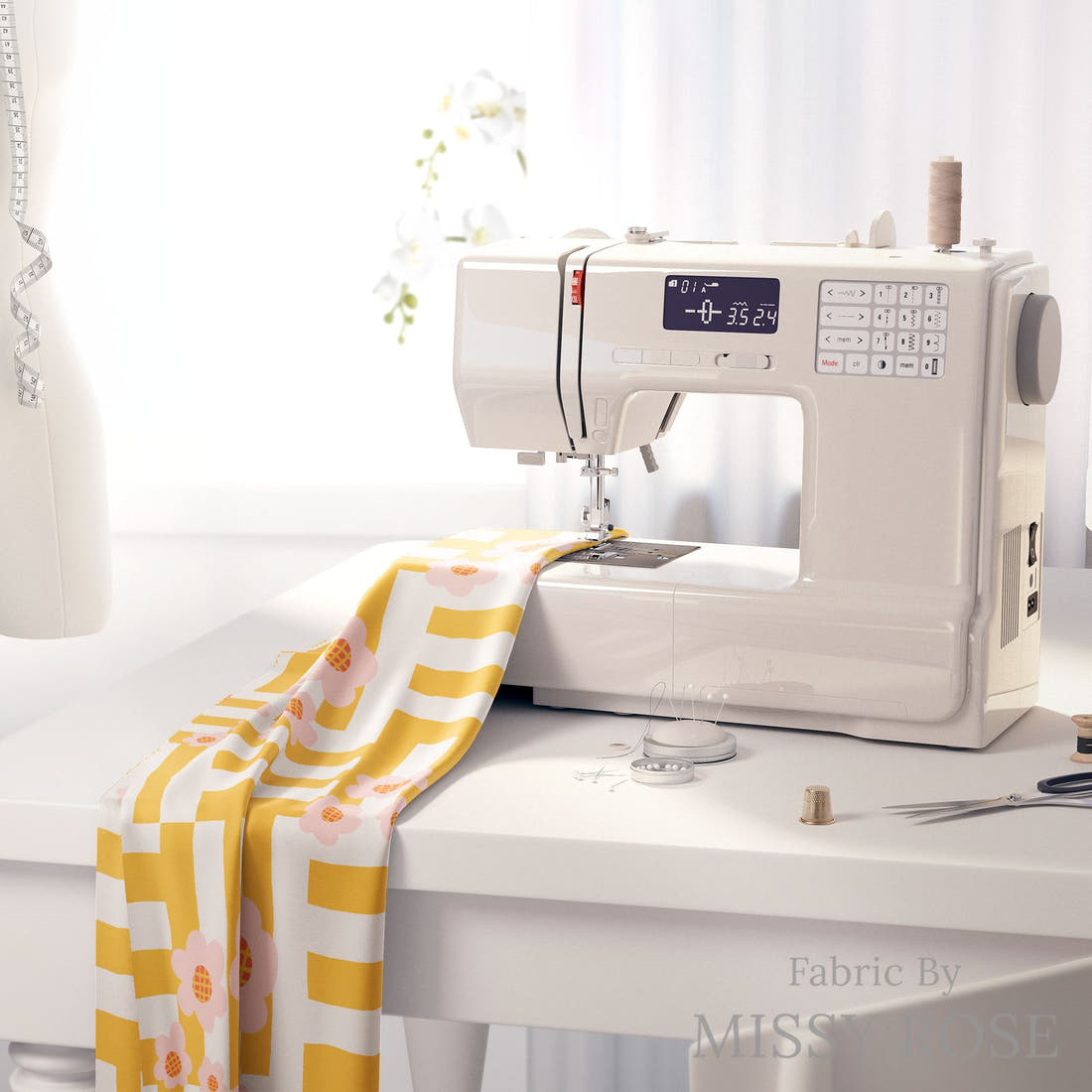 Kristina Forrest 158 on a sewing machine - premium fabric for sewing projects | Fabric by Missy Rose