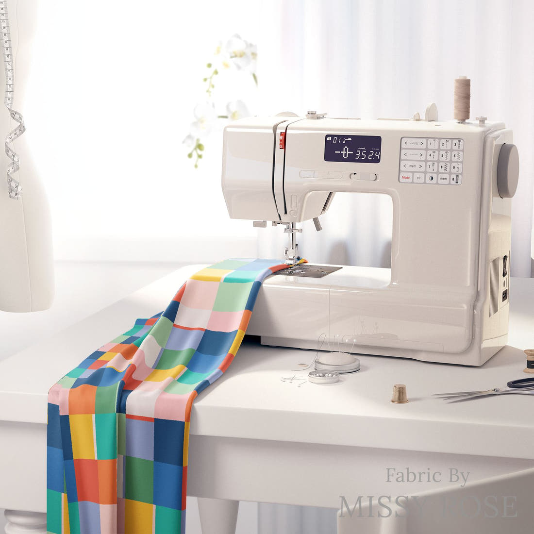 Kristina Forrest 159 on a sewing machine - premium fabric for sewing projects | Fabric by Missy Rose