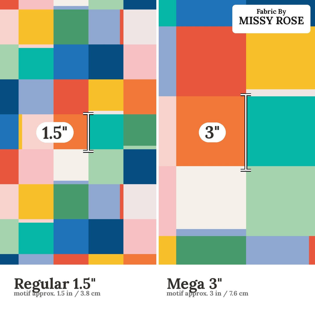 Kristina Forrest 159 Regular 1.5 inch vs Mega 3 inch print scale side by side | Fabric by Missy Rose