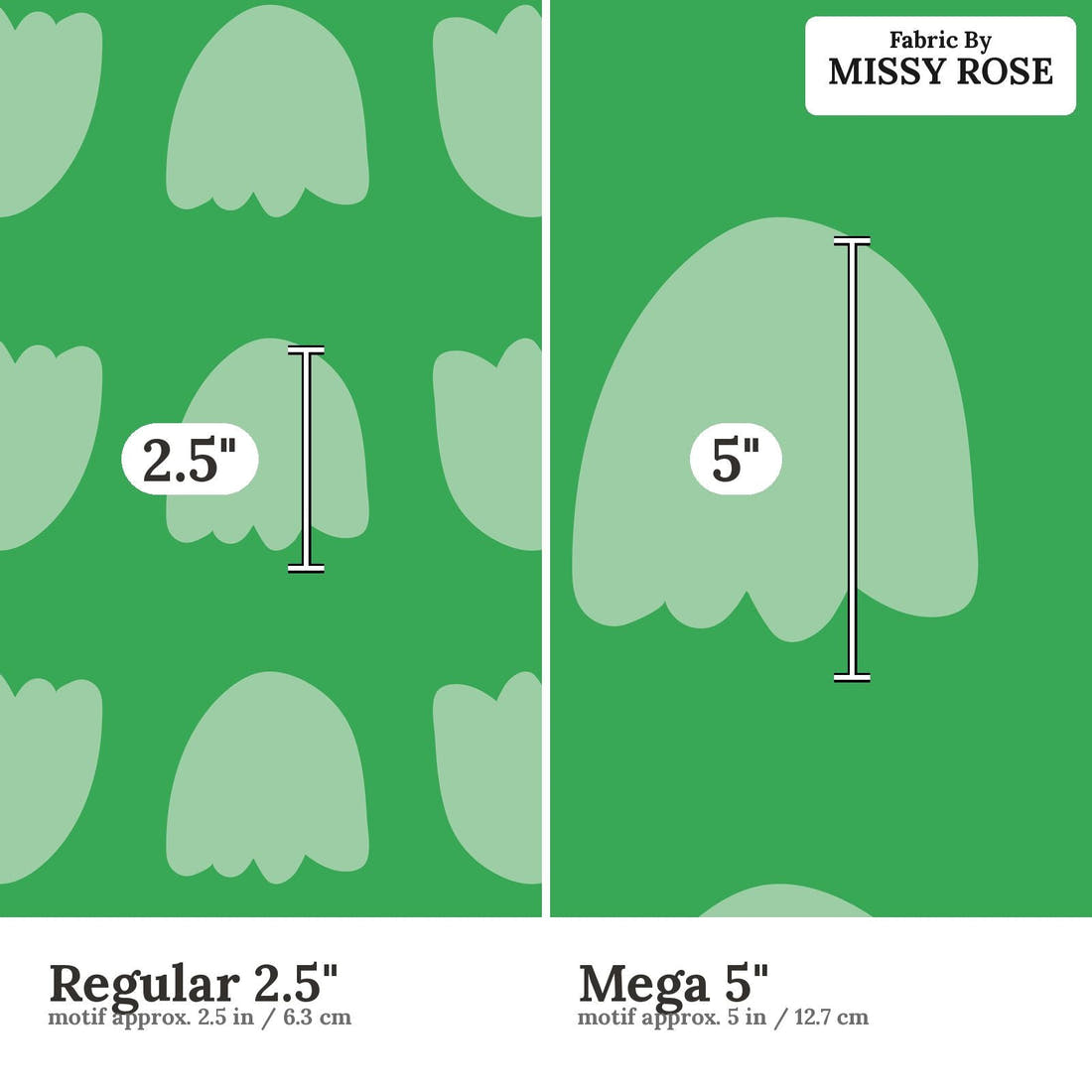 Kristina Forrest 16 Regular 2.5 inch vs Mega 5 inch print scale side by side | Fabric by Missy Rose