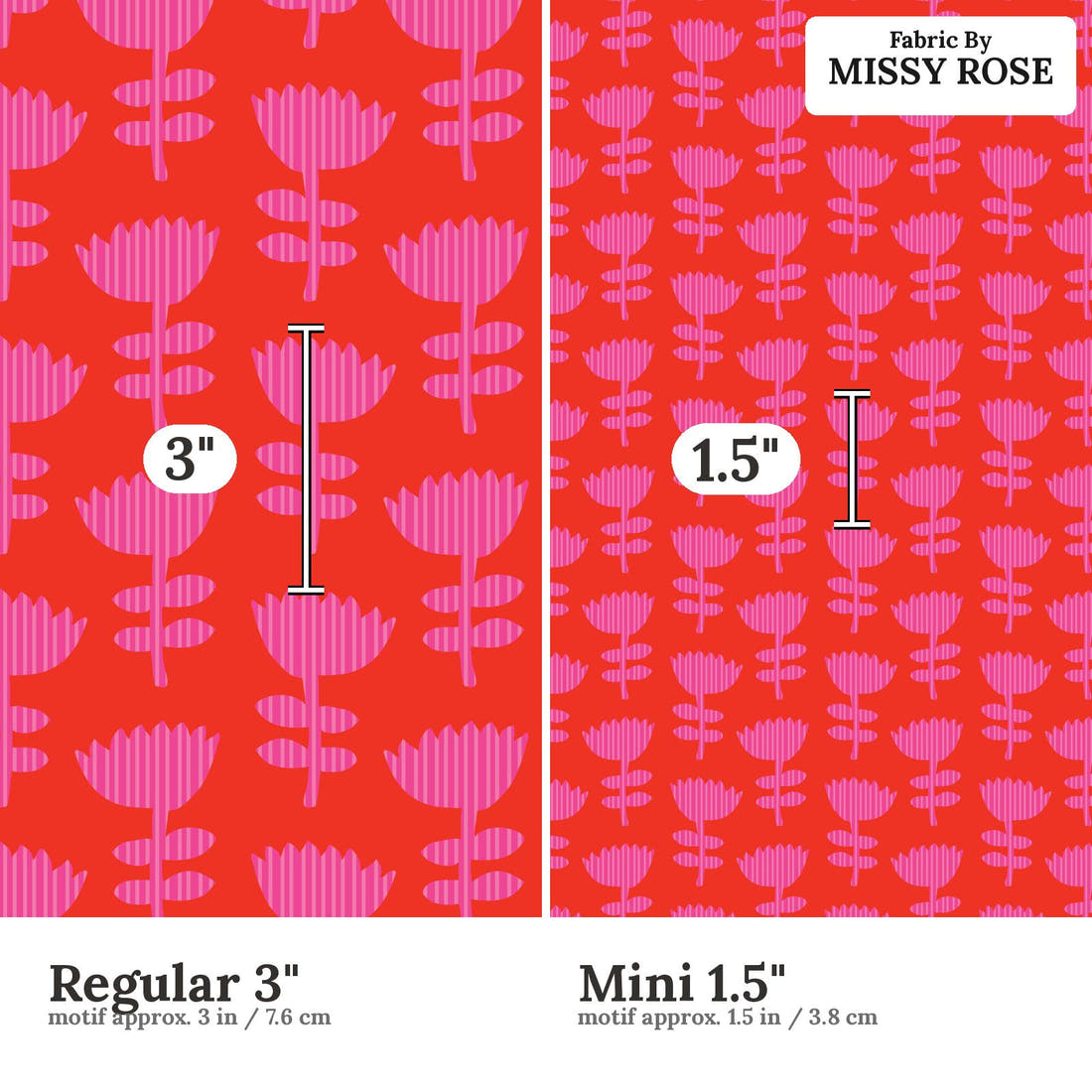 Kristina Forrest 161 Regular 3 inch vs Mini 1.5 inch print scale side by side | Fabric by Missy Rose