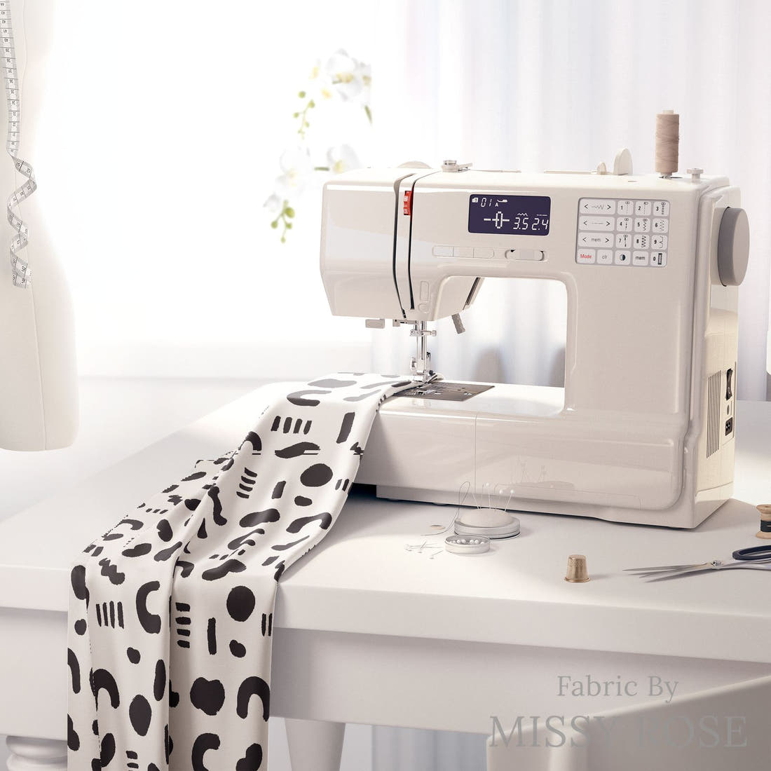 Kristina Forrest 162 on a sewing machine - premium fabric for sewing projects | Fabric by Missy Rose
