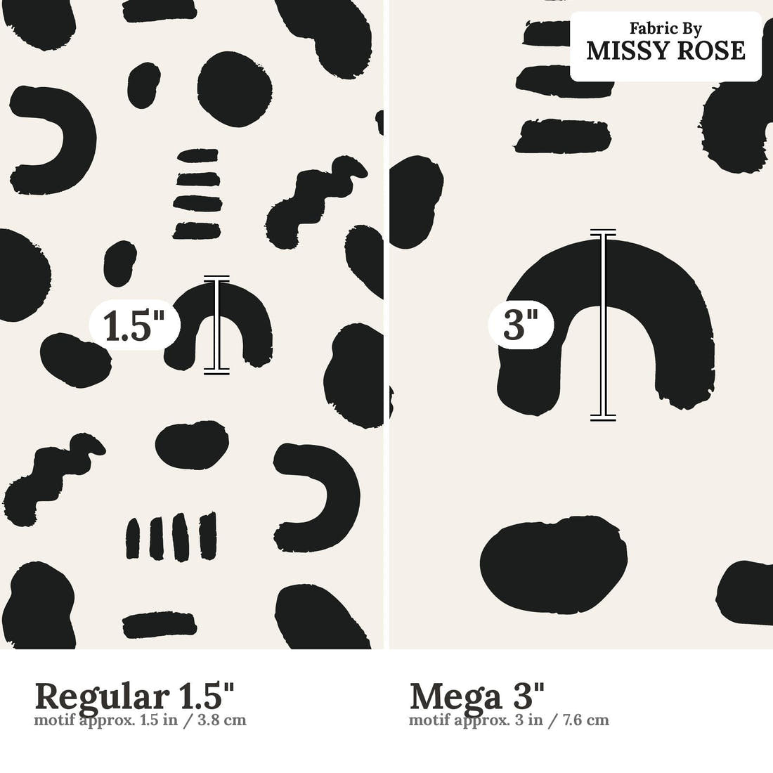 Kristina Forrest 162 Regular 1.5 inch vs Mega 3 inch print scale side by side | Fabric by Missy Rose