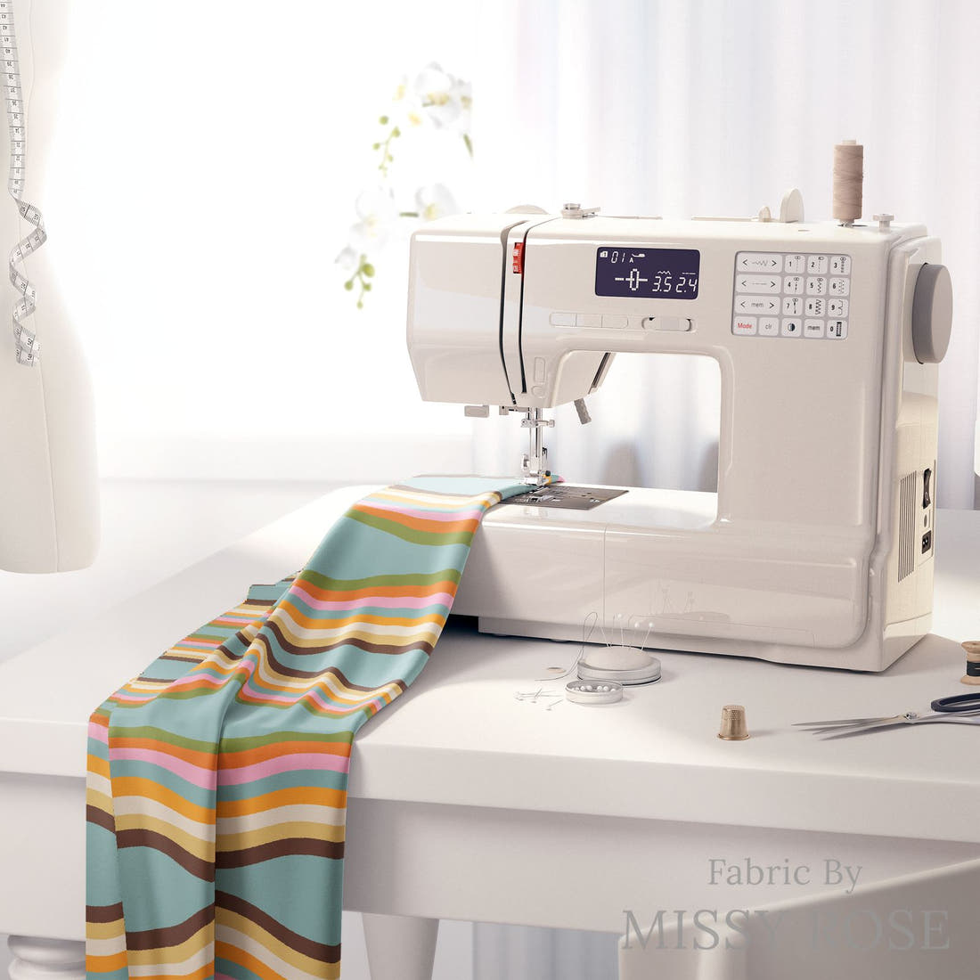 Kristina Forrest 163 on a sewing machine - premium fabric for sewing projects | Fabric by Missy Rose