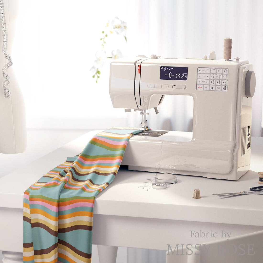 Kristina Forrest 163 on a sewing machine - premium fabric for sewing projects | Fabric by Missy Rose