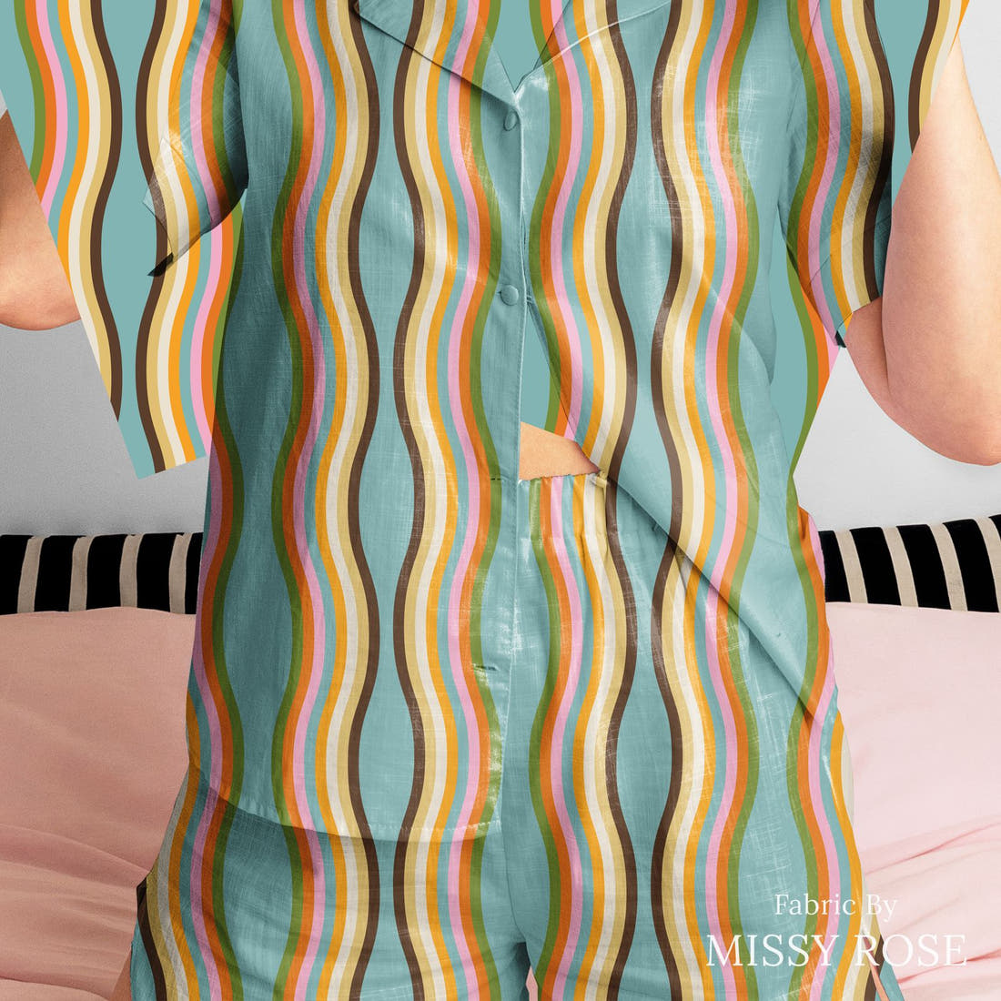 Kristina Forrest 163 sewn into a women's pyjama set - see how the print looks made up | Fabric by Missy Rose