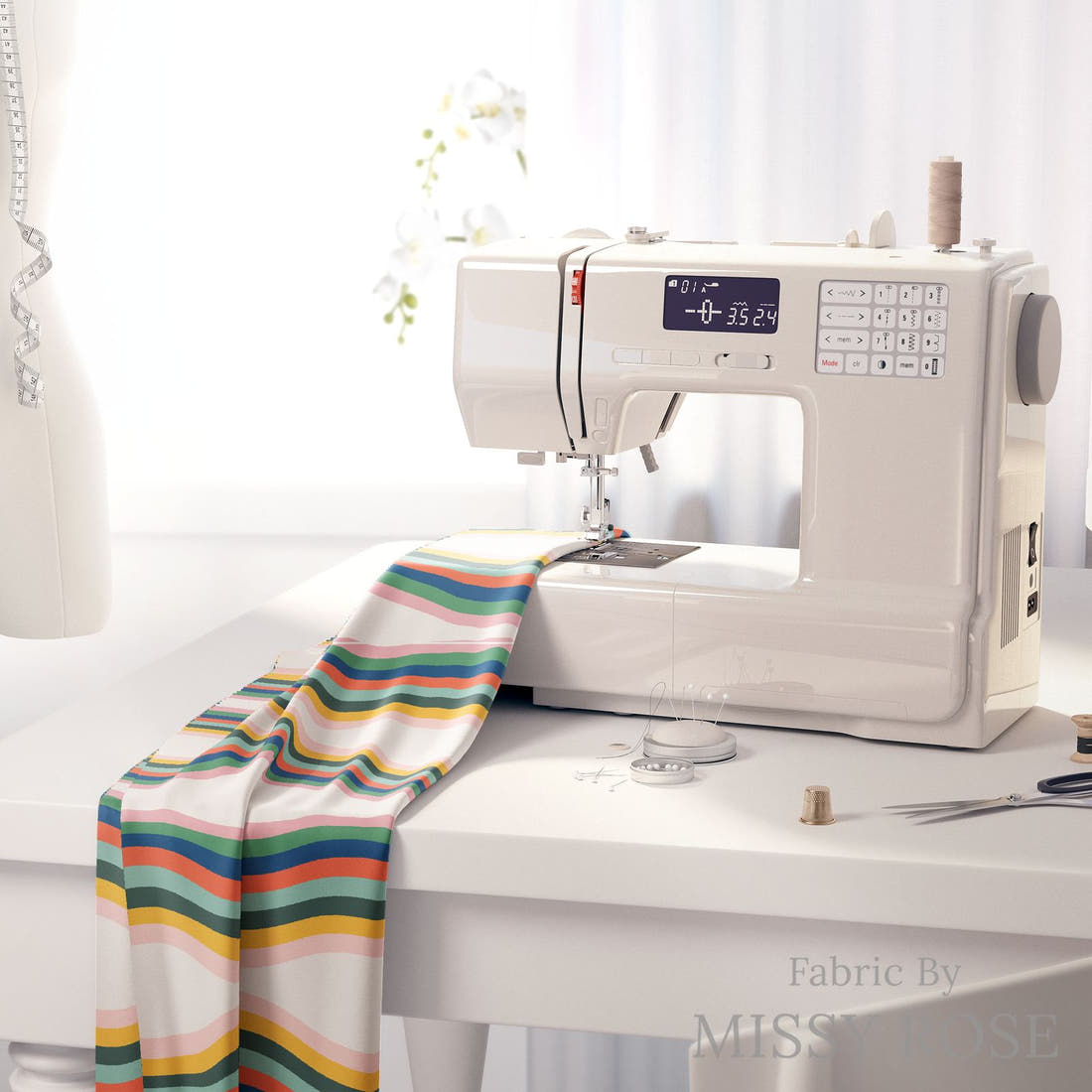 Kristina Forrest 164 on a sewing machine - premium fabric for sewing projects | Fabric by Missy Rose