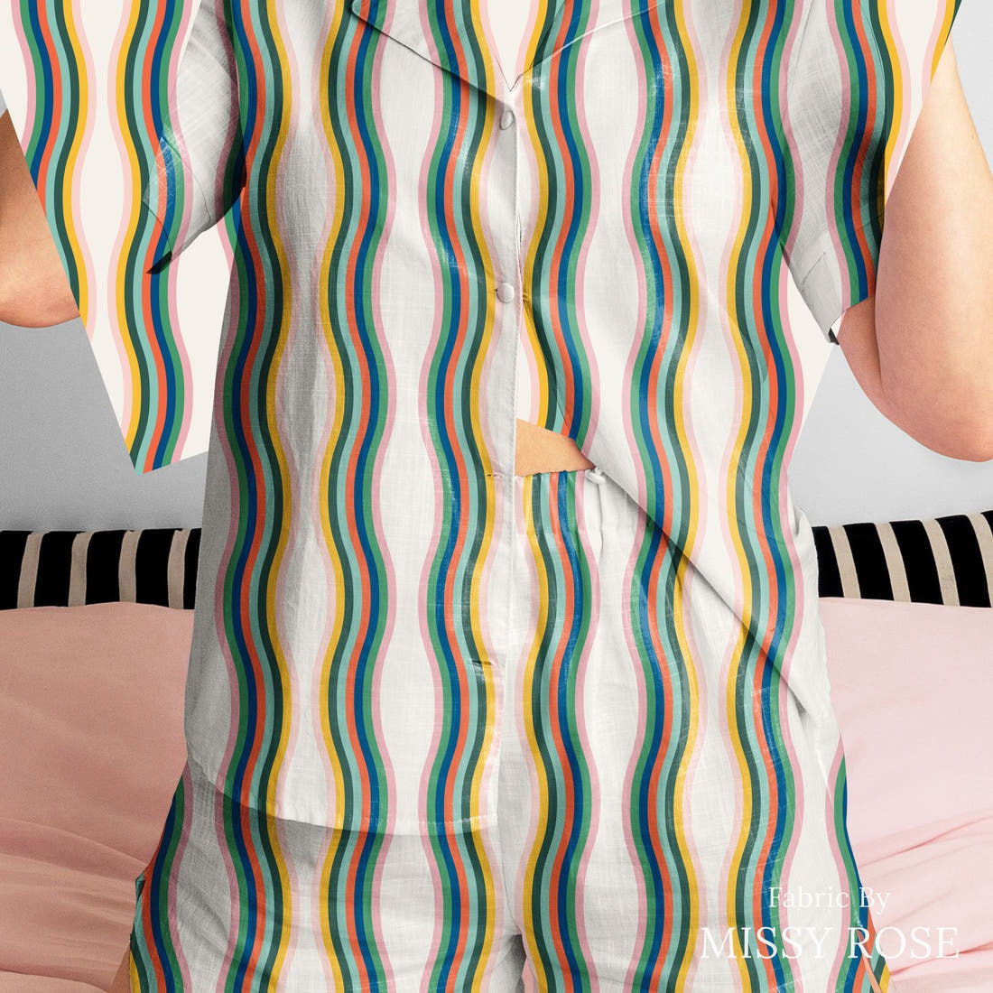 Kristina Forrest 164 sewn into a women's pyjama set - see how the print looks made up | Fabric by Missy Rose