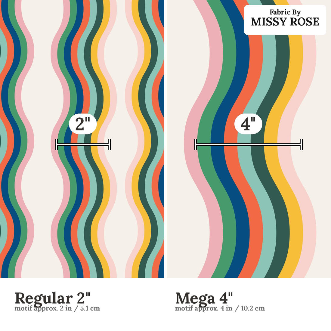 Kristina Forrest 164 Regular 2 inch vs Mega 4 inch print scale side by side | Fabric by Missy Rose