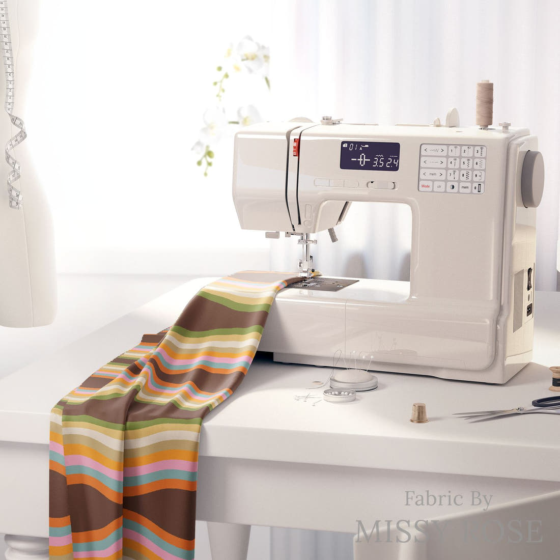 Kristina Forrest 165 on a sewing machine - premium fabric for sewing projects | Fabric by Missy Rose