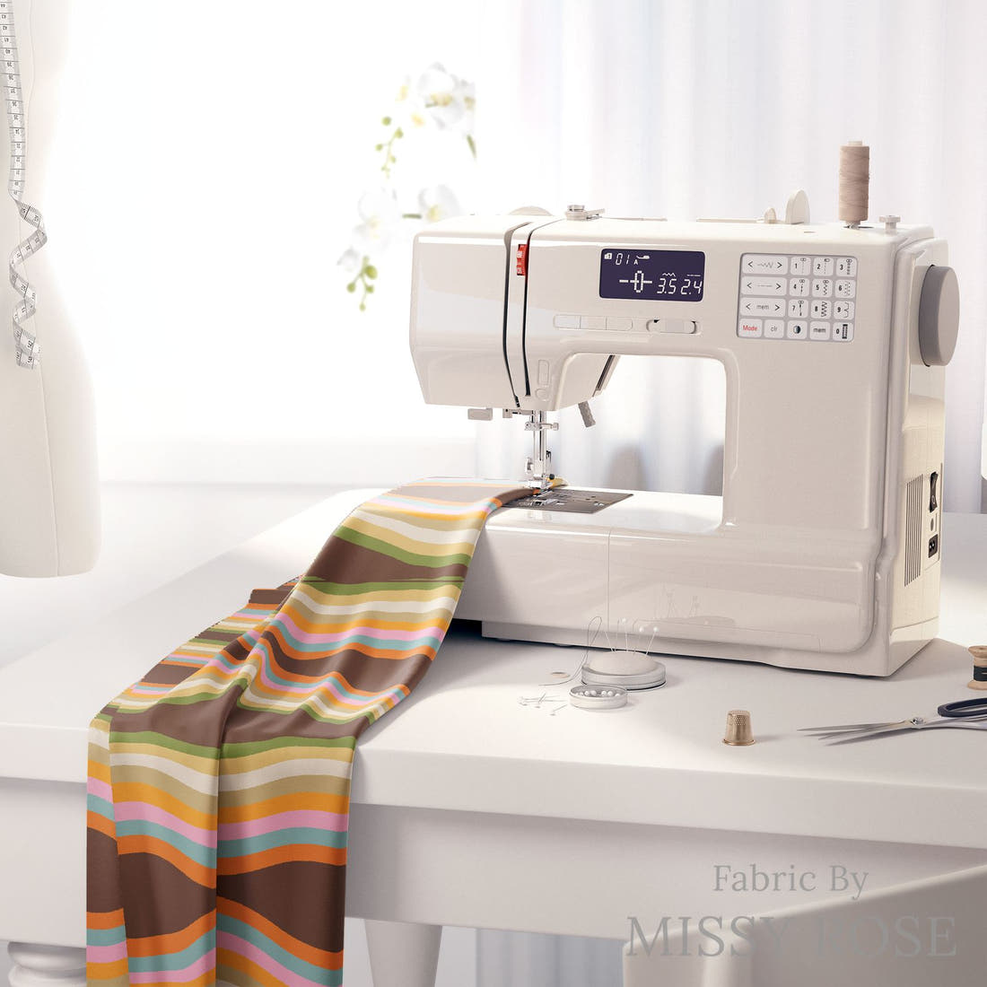 Kristina Forrest 165 on a sewing machine - premium fabric for sewing projects | Fabric by Missy Rose
