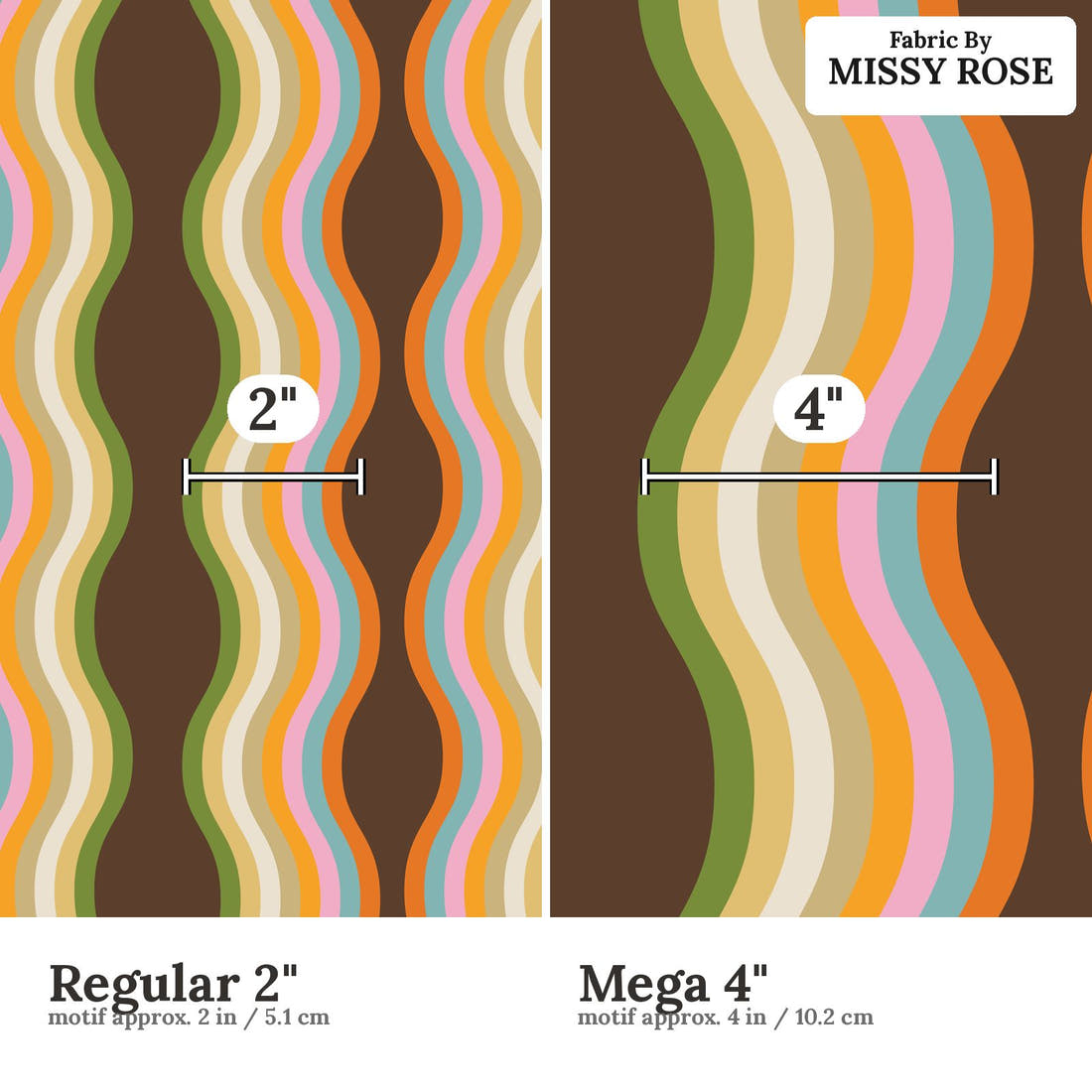 Kristina Forrest 165 Regular 2 inch vs Mega 4 inch print scale side by side | Fabric by Missy Rose