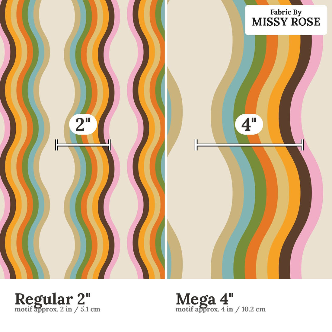 Kristina Forrest 166 Regular 2 inch vs Mega 4 inch print scale side by side | Fabric by Missy Rose