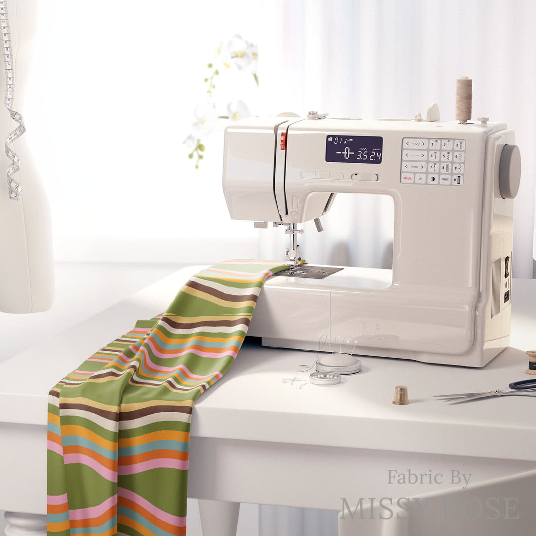 Kristina Forrest 167 on a sewing machine - premium fabric for sewing projects | Fabric by Missy Rose