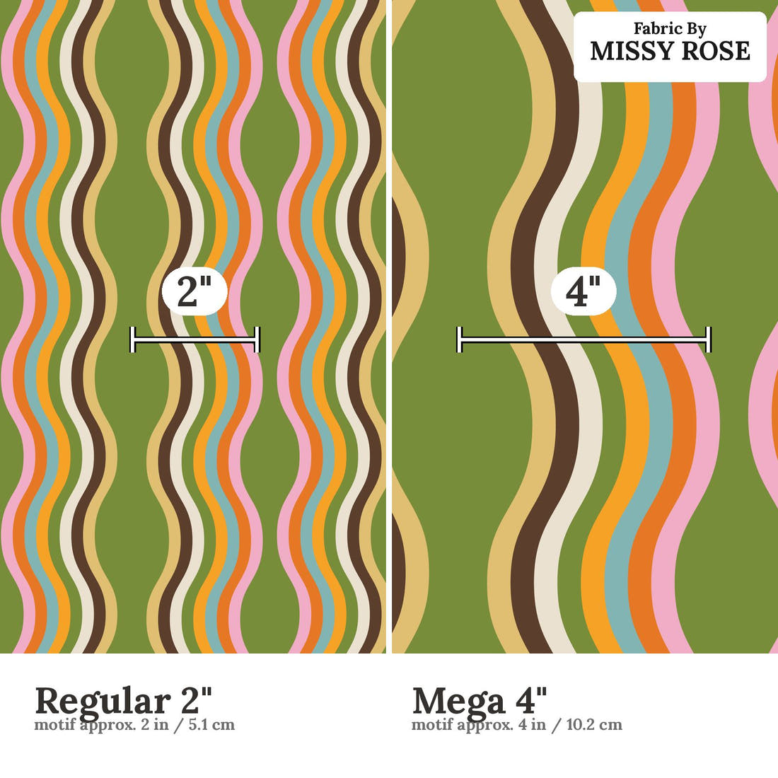 Kristina Forrest 167 Regular 2 inch vs Mega 4 inch print scale side by side | Fabric by Missy Rose