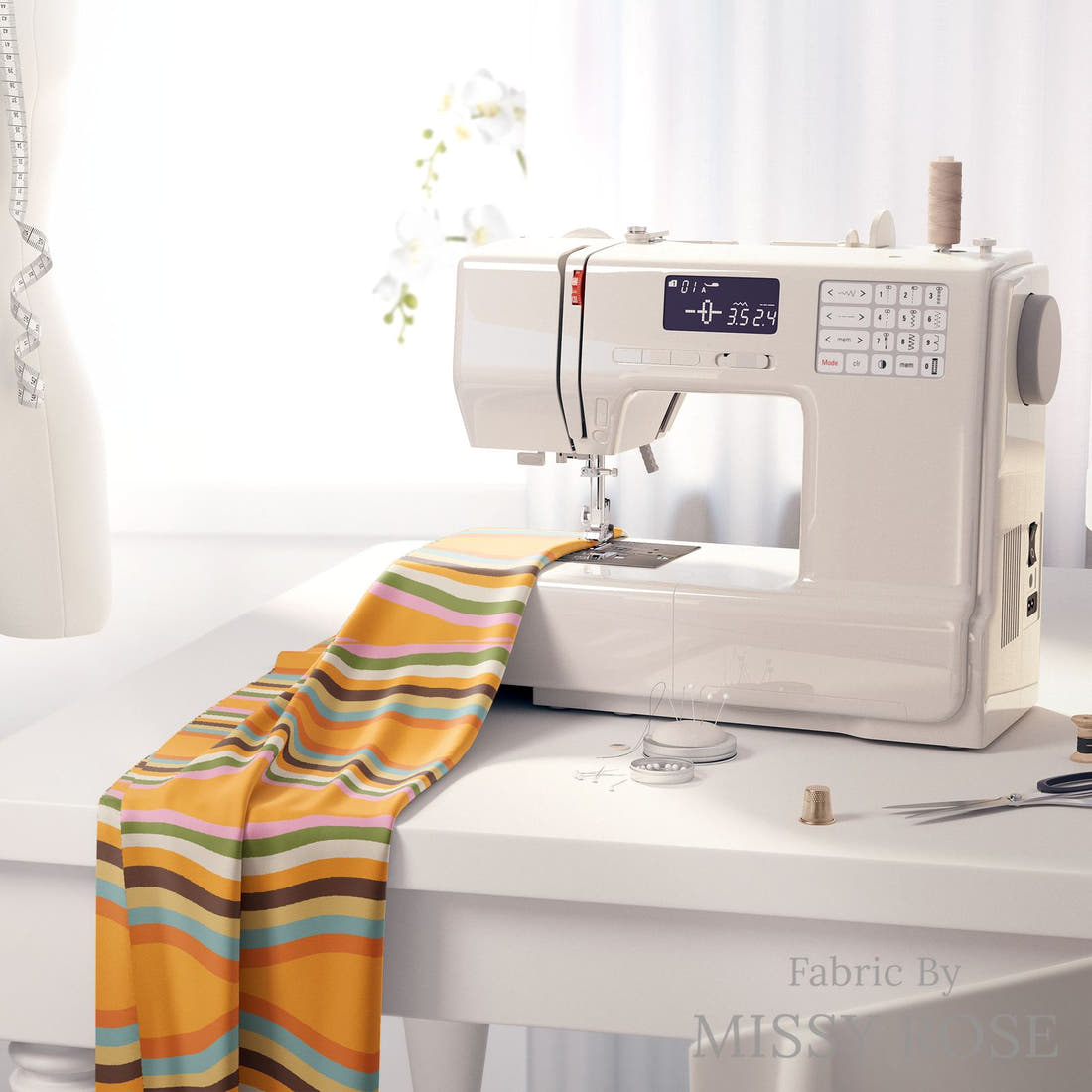Kristina Forrest 168 on a sewing machine - premium fabric for sewing projects | Fabric by Missy Rose