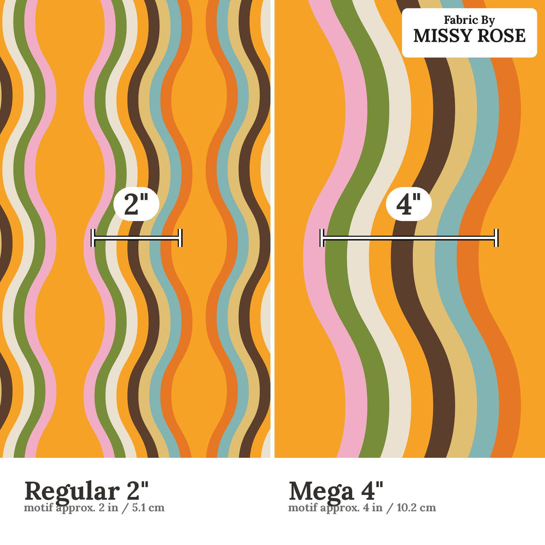 Kristina Forrest 168 Regular 2 inch vs Mega 4 inch print scale side by side | Fabric by Missy Rose