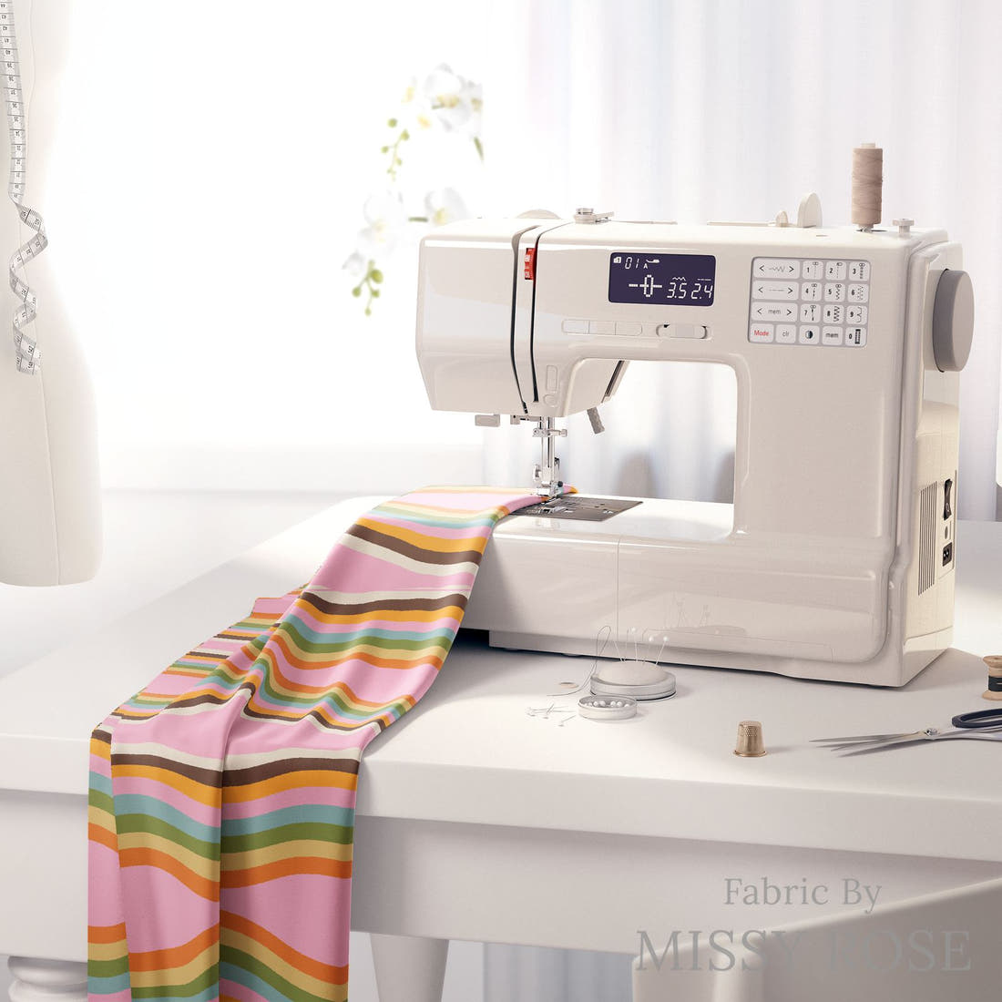 Kristina Forrest 169 on a sewing machine - premium fabric for sewing projects | Fabric by Missy Rose